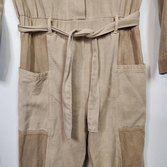 Zara Girls One piece Jumpsuit Union Suit Pants Long Sleeve Utility Beige 11 12 - Picture 3 of 8